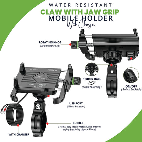 Claw-Jaw Grip Mobile Holder With Charger